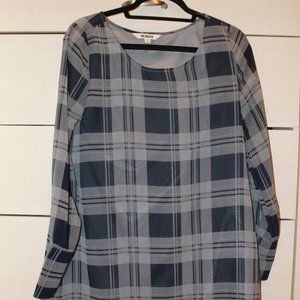 Navy Blue Plaid Long Sleeve Dress